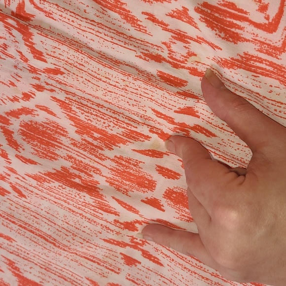 🍂Antilia Femme Coral & White Tribal Lines Button-Down Blouse w/Tab Sleeves Med. - Picture 14 of 16